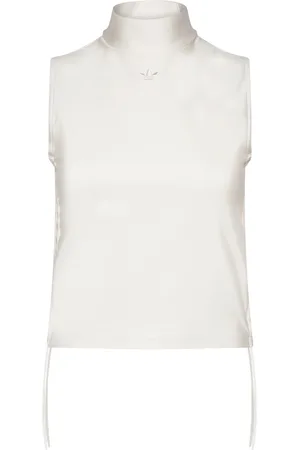 adidas Ruched 3 Stripe Crop Top Cream