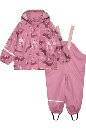 CeLaVi Rainwear Set - Aop, W. Fleece Pink