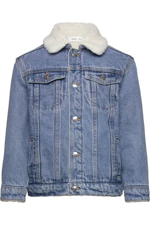 MANGO Shearling Denim Jacket Blue