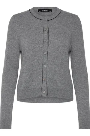 MANGO Wool Cardigan With Decorative Stitching Grey
