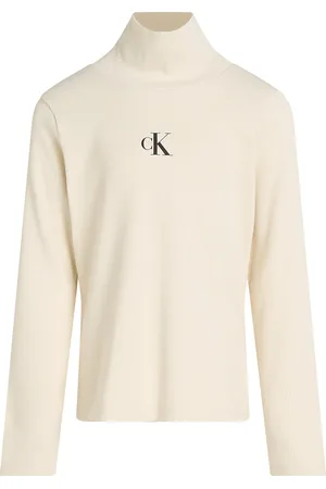Calvin Klein Rib Slim Ls Roll Neck Top Cream