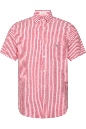 GANT Reg Cotton Linen Stripe Ss Shirt Red