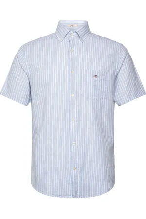 GANT Reg Cotton Linen Stripe Ss Shirt Blue
