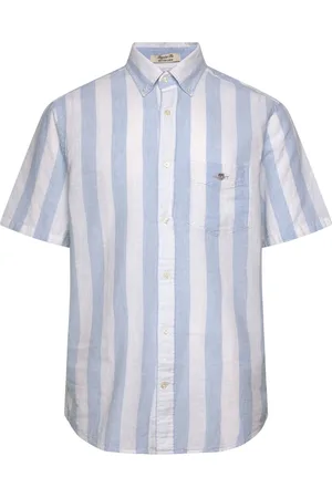 GANT Reg Cotton Linen Stripe Ss Shirt Blue