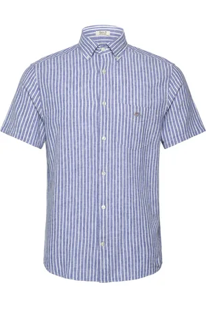 GANT Reg Cotton Linen Stripe Ss Shirt Blue