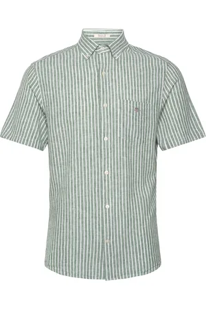 GANT Reg Cotton Linen Stripe Ss Shirt Green