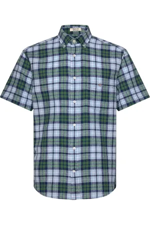 GANT Reg Cotton Linen Check Ss Shirt Green