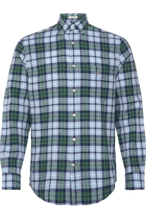 GANT Reg Cotton Linen Check Shirt Green