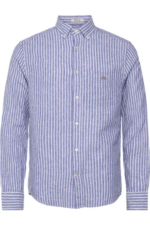 GANT Reg Cotton Linen Stripe Shirt Blue
