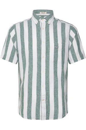 GANT Reg Cotton Linen Stripe Ss Shirt Green