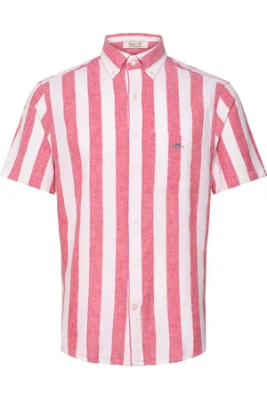 GANT Reg Cotton Linen Stripe Ss Shirt Red