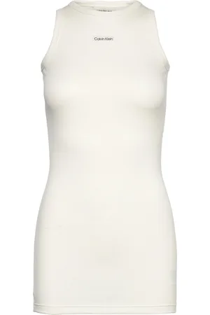 Calvin Klein Rib Sleeveless Dress Cream