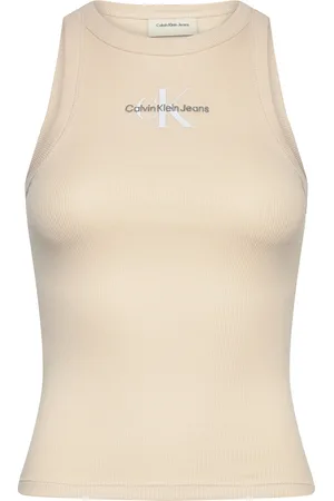 Calvin Klein Monologo Rib Tank Top Beige