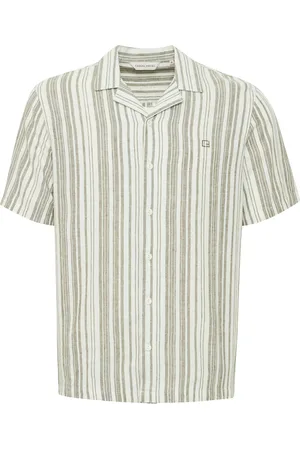 Casual Friday Cfisak Ss Rc Striped Linen Mix Shir Beige