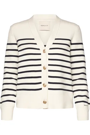 GANT Striped Cotton Cardigan Cream