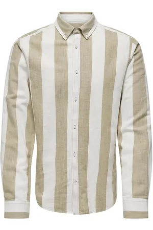 Only & Sons Onsarlo Slim Ls Stripe Hrb Linen Shirt Beige