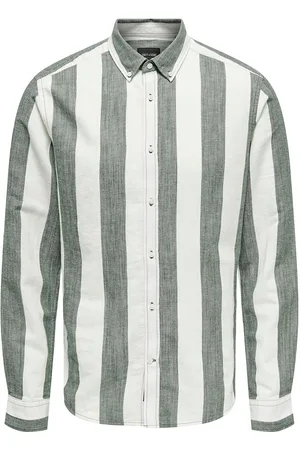 Only & Sons Onsarlo Slim Ls Stripe Hrb Linen Shirt White