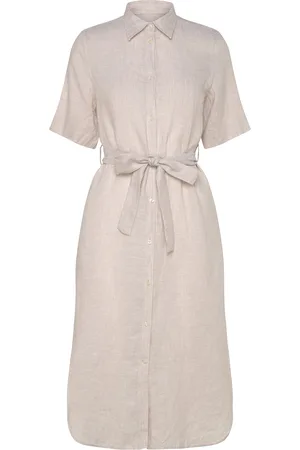 GANT Reg Linen Ss Shirt Dress Beige
