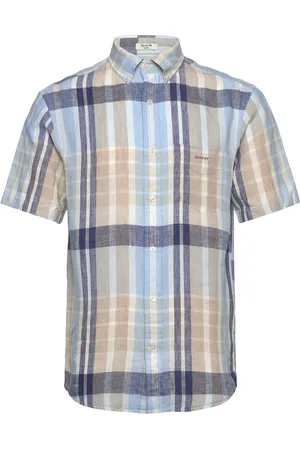 GANT Reg Linen Madras Ss Shirt Blue