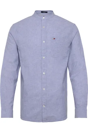 Tommy Hilfiger Tjm Linen Mix Band Collar Shirt Blue