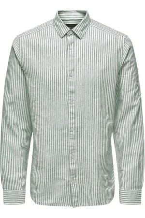 Only & Sons Onscaiden Ls Stripe Linen Shirt 6601Noos Green