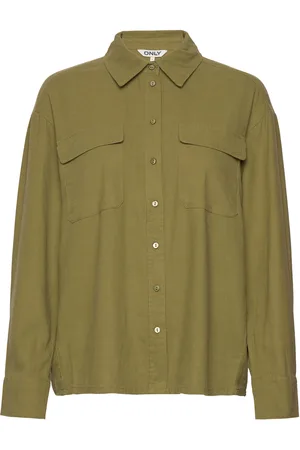 ONLY Onlcaro L/S Ovs Linen Bl Shirt Cc Pnt Green