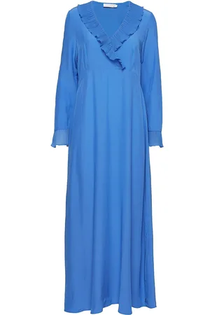 Coster Copenhagen Dress In Viscose With V-Neck And Ru Blue