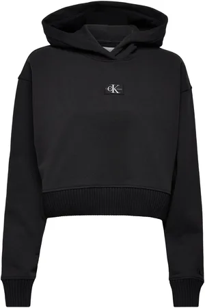 Calvin Klein Badge Wide Sleeves Crop Hoodie Black
