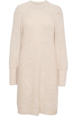 SELECTED Slflinna-Mia Ls Knit O-Neck Dress B Cream