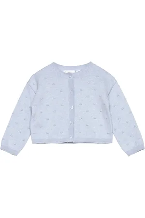 MANGO Embroidered Knit Cardigan Blue