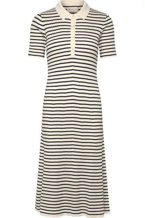 GANT Rib Knit Striped Rugger Ss Dress Cream