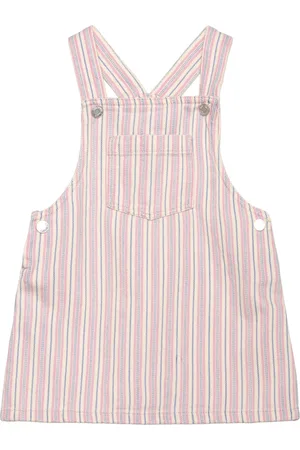 MANGO Striped Denim Pinafore Pink