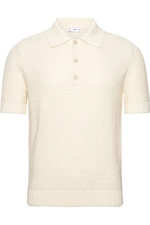MANGO Openwork Cotton Knitte Polo Shirt Cream
