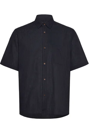 Mads Norgaard Cotton Linen Victor Stripe Shirt Ss Navy