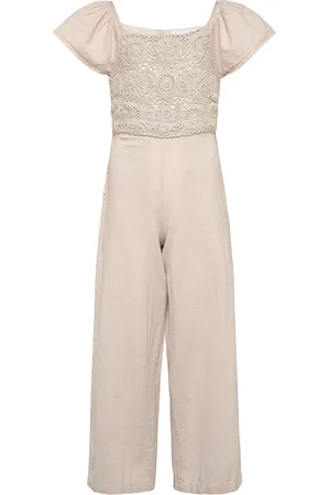 MANGO Jumpsuit With Crochet Detail Beige
