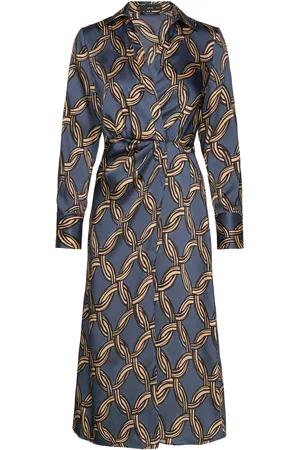MANGO Chain-Print Midi-Dress Blue