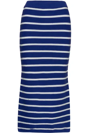MANGO Striped Knitted Skirt Blue