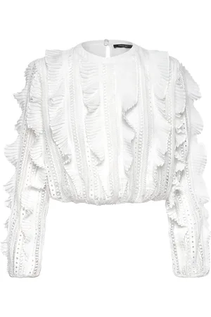 French Connection Annika Lace Frill Top White