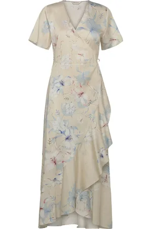 GANT Floral Print Wrap Ss Frill Dress Cream