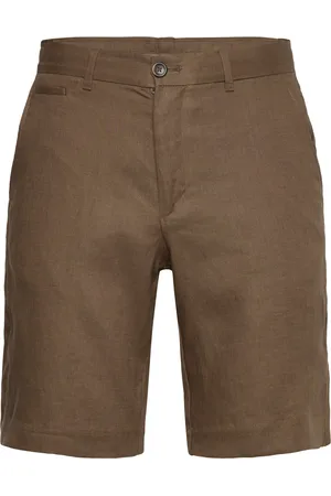 MANGO Slim-Fit 100% Linen Bermuda Shorts Brown