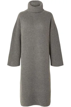 SELECTED Slfnew Elina Ls Knit Highneck Dress B Grey