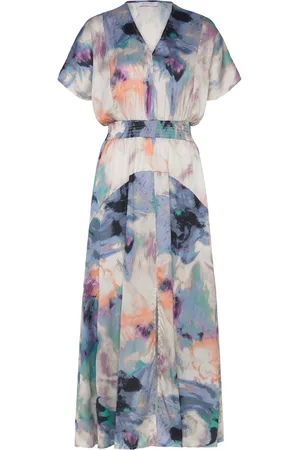 Coster Copenhagen Dress With Smock Waist In Swirl Pri Blue