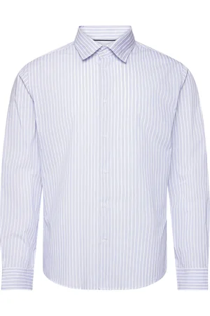 MANGO Stretch Fabric Slim-Fit Striped Shirt Blue