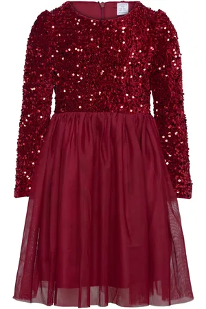 Lindex Dress L S Sequins Velvet Top A Red