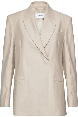 Calvin Klein Linen Tailored Blazer Cream