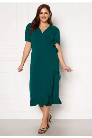 John Zack Short Sleeve Wrap Frill Curve Dress Green 52 (UK24)