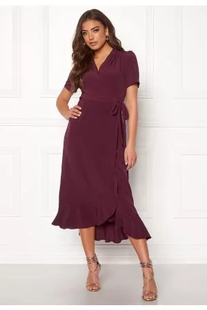 John Zack Short Sleeve Wrap Dress Wine XXS (UK6)