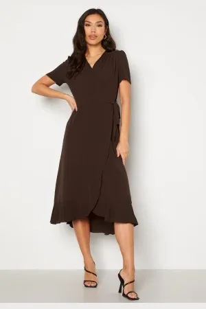 John Zack Short Sleeve Wrap Dress Chocolate XS (UK8)