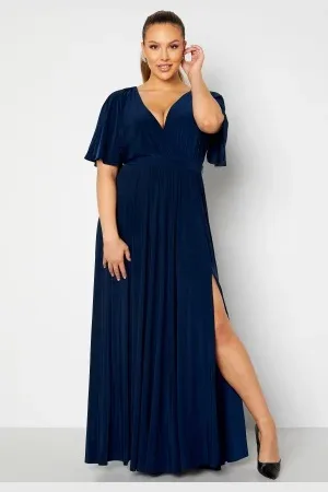 Goddiva Flutter Sleeve Maxi Dress Navy 48 (UK20)