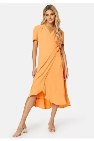 John Zack Short Sleeve Wrap Dress Orange XXS (UK6)